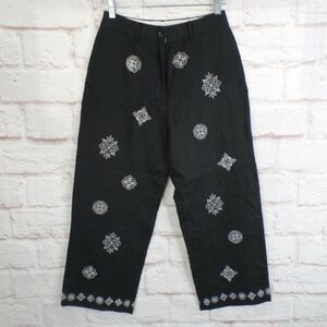 Deane & White Linen Black Embroidered Pants size 4